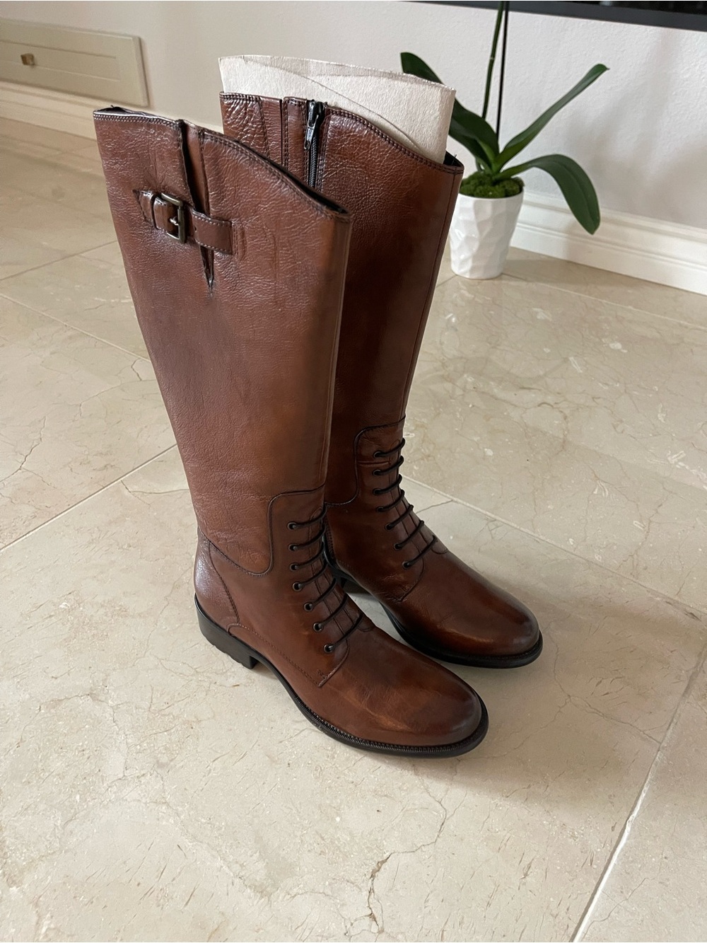 Clarks Brown Leather Lace-Up Knee-High Boots